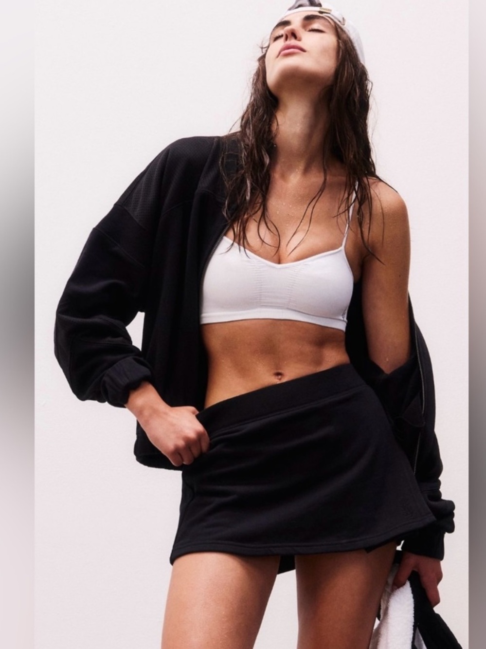 NWT FREE PEOPLE FP Movement 2PC Black Smooth Moves Jacket & Skort Set SZ: XL
